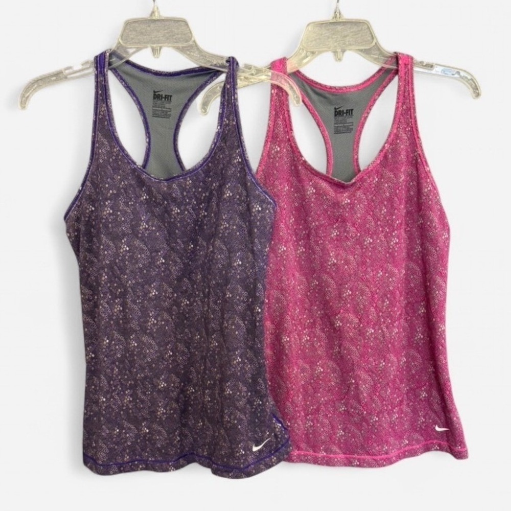 Nike Tank Top Slim Fit Purple Pink Diamond Print Racerback Built-in Bra Large